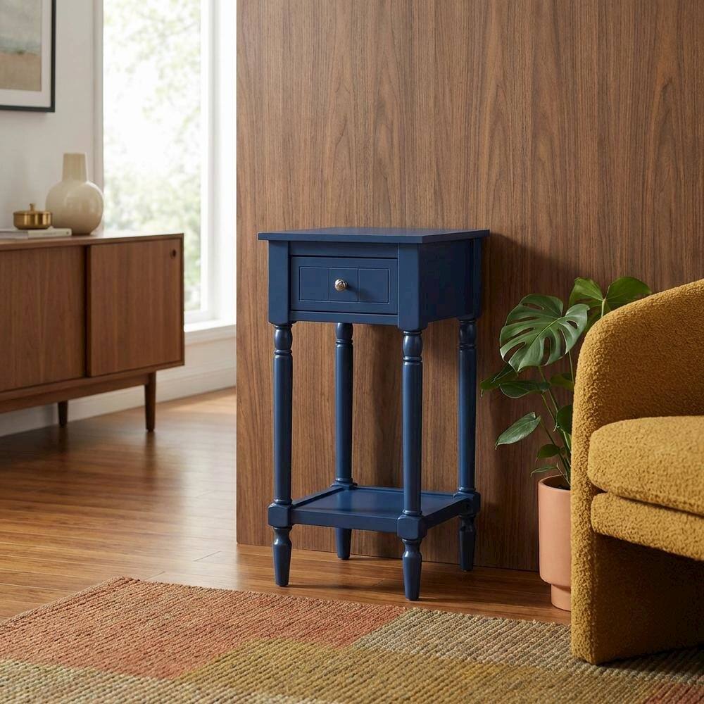 Alt View 1. FurniFact - Traditional style accent table with drawer and shelf for living room use - Blue.