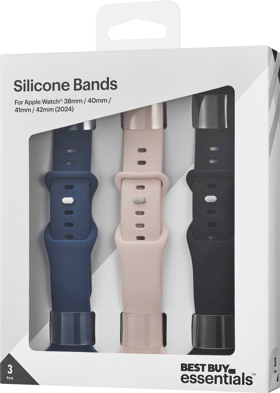 Best Buy essentials Silicone Band for Apple Watch 38mm 40mm 41mm and 42mm Series 10 3 Pack Navy Blue Pink and Black BE AWB41SIL3BP Open Box Best Buy