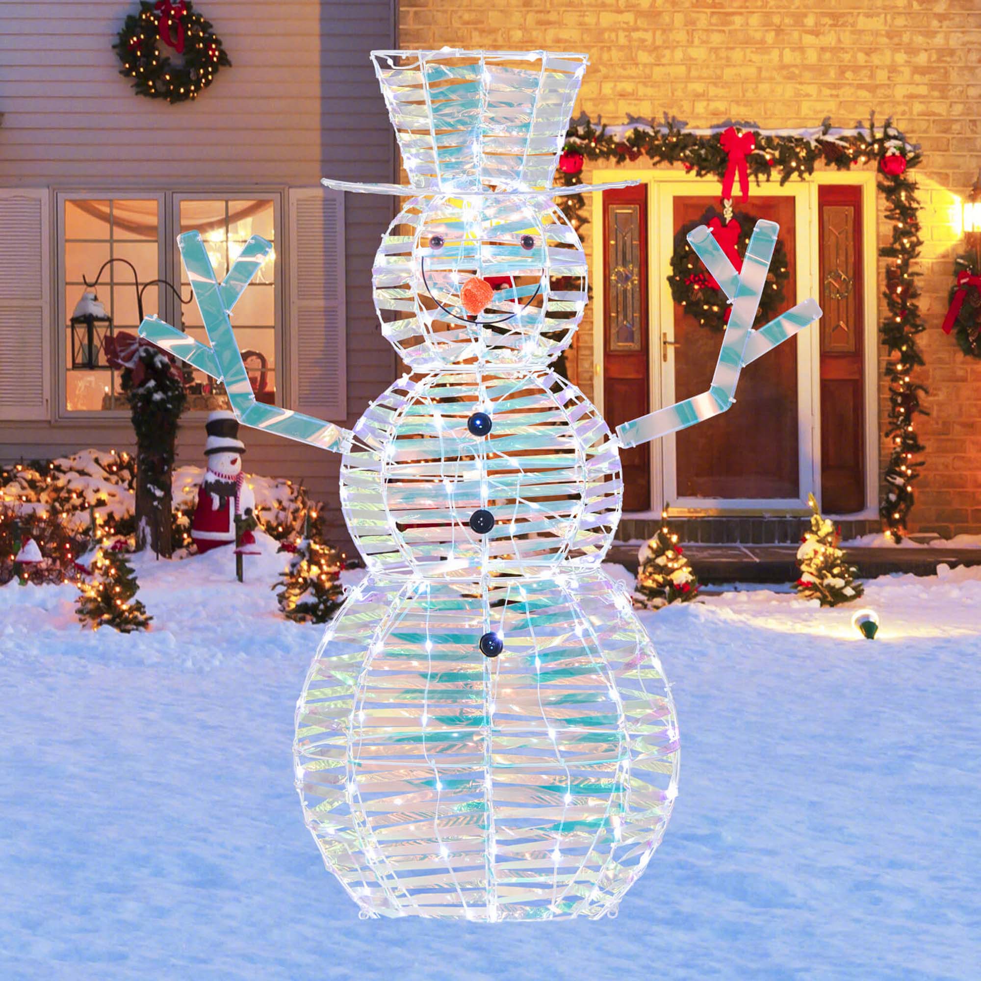 Alt View 1. Costway - Costway 4 FT Iridescent Christmas Snowman with 100 White LED Lights Ground Stakes Zip Ties - White.