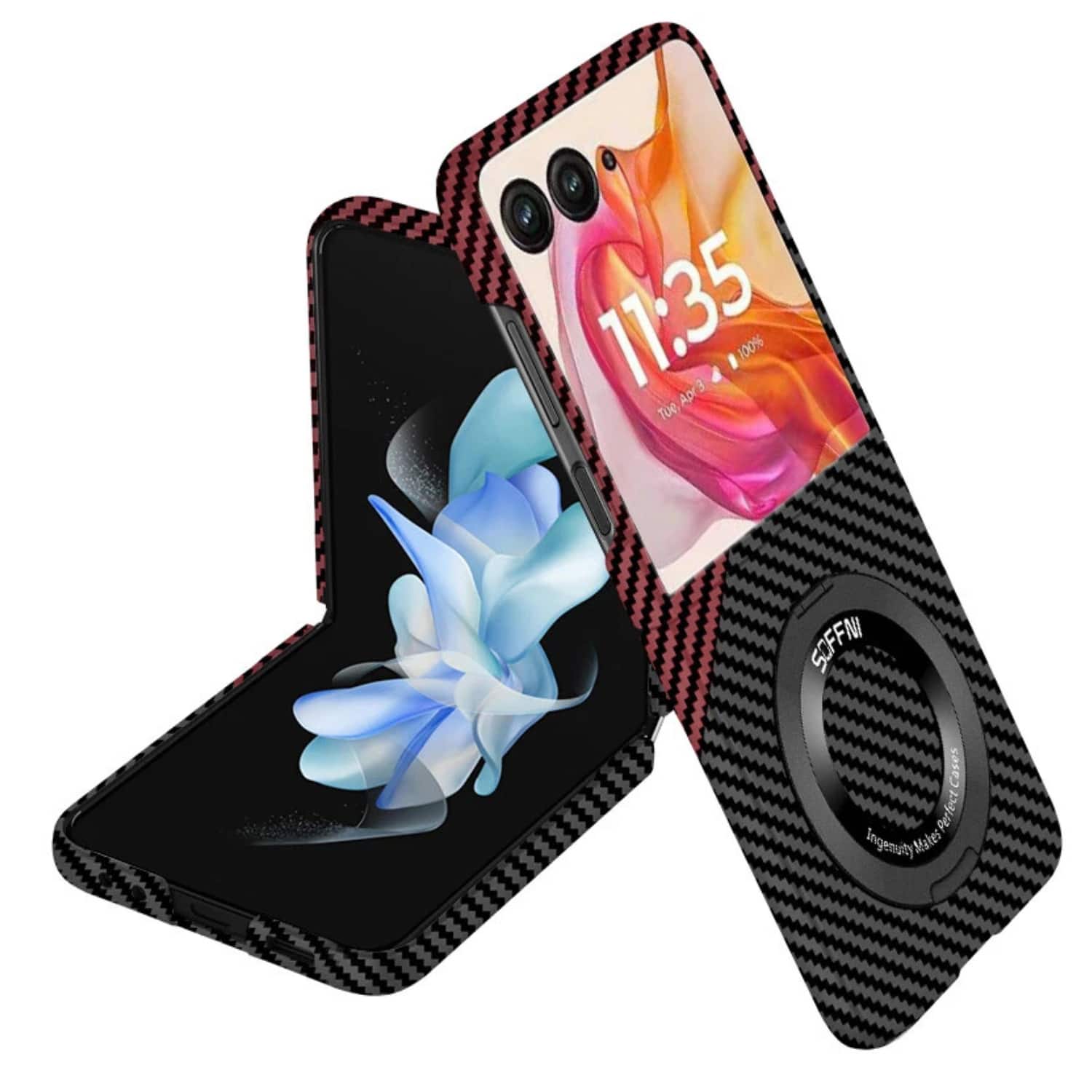 Stock Preferred - Carbon Fiber Magnetic Case with Ring Stand for Motorola Razr 2025 - Black Red
