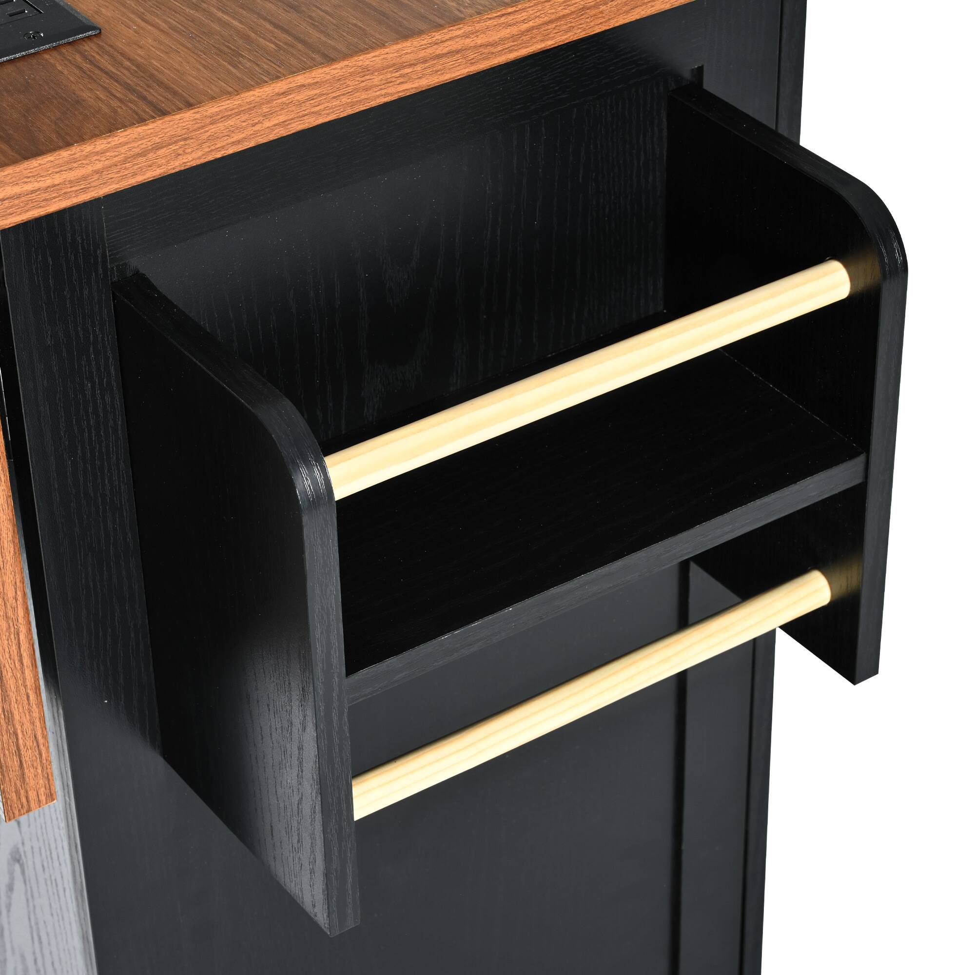 Alt View 6. PexFix - 54.5" Farmhouse Kitchen Island Cart with Built-in Power Outlet, Drop Leaf and Rolling Casters - Black.