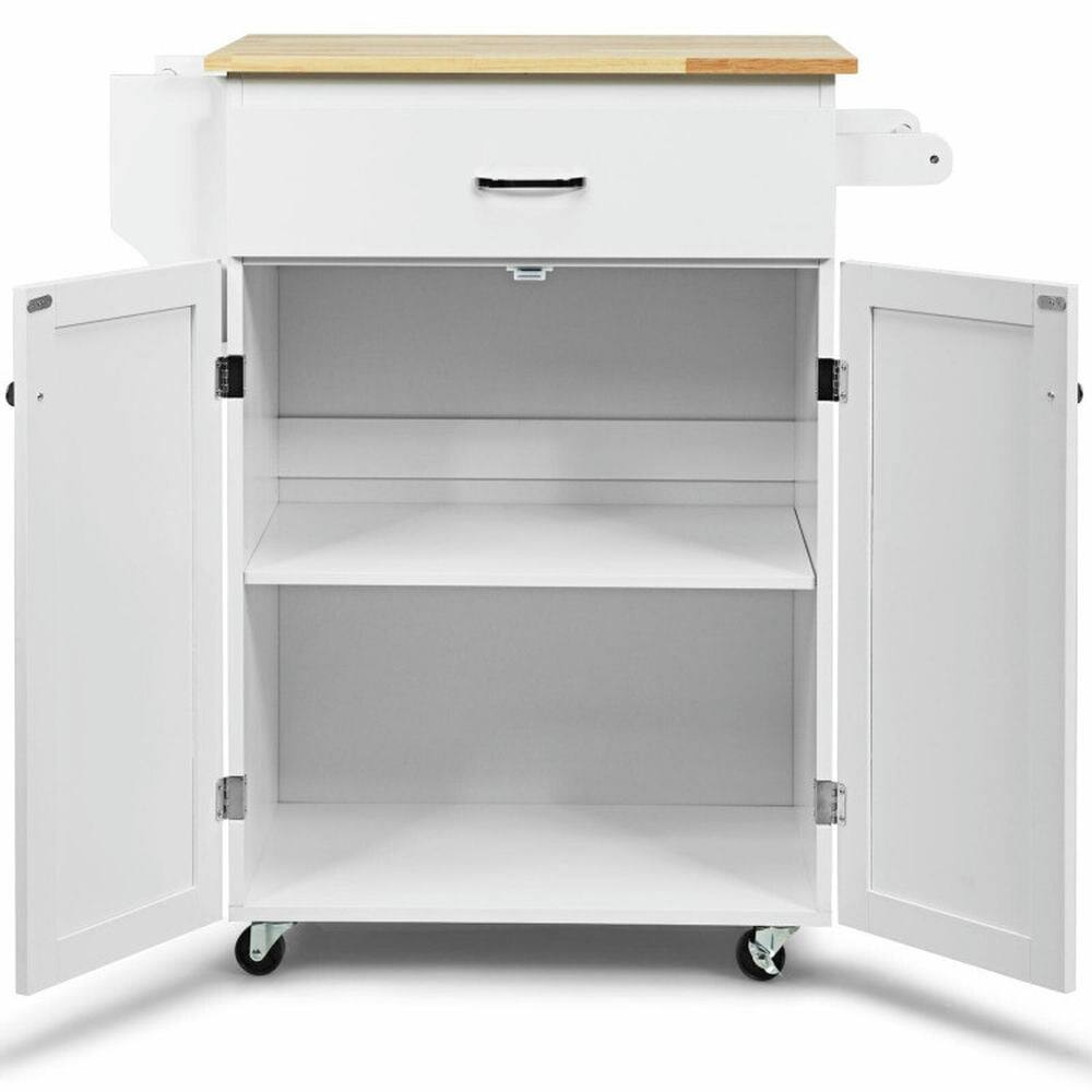 Back. Kadyn - Utility Rolling Storage Cabinet Kitchen Island Cart with Spice Rack-White, Kitchen Island, Island Table for Kitchen - White.