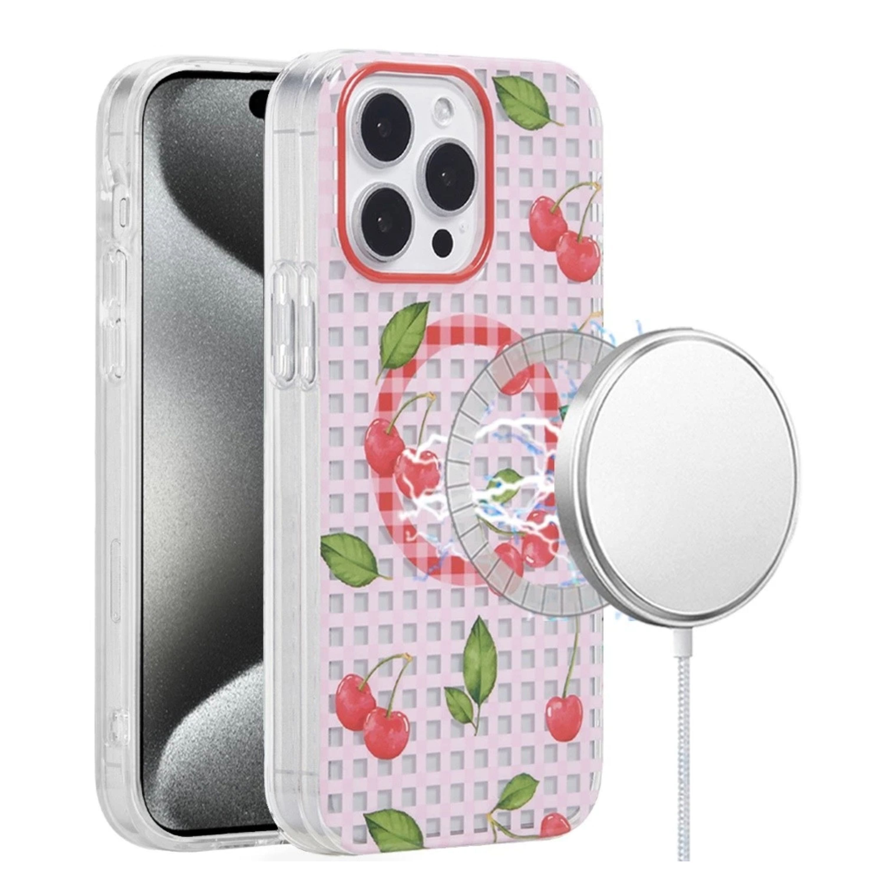 Kitcheniva - Cherry Design Dual Layer TPU Magnetic Circle Phone Case With 2 Pcs Tempered Glass For iPhone 15 Pro Max - Multicolor price history on PriceWatchPro
