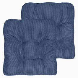 Sweet Home Collection - Crushed Memory Foam Tufted Chair Cushion Non Slip Microdot Rubber Back, 2-Pack - Navy