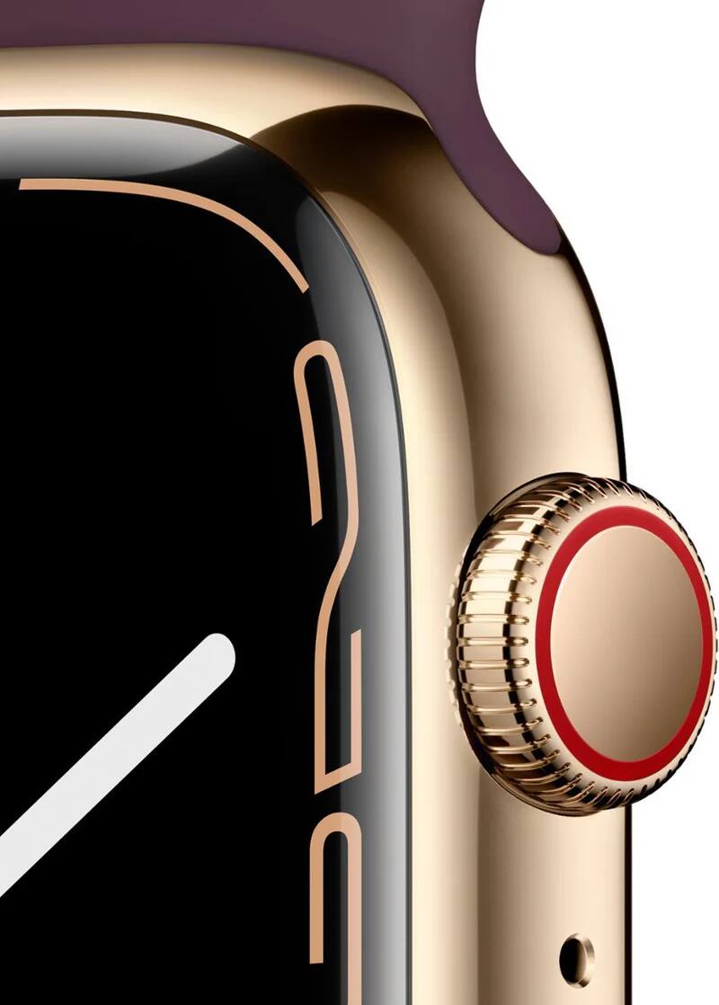 Left. Apple - Watch Series 7 Stainless 45mm (GPS + Cellular) - Gold.