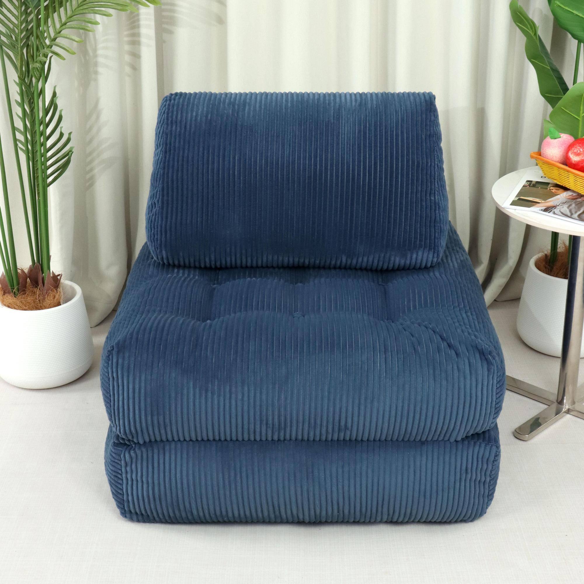 Angle. GOODSILO - Corduroy Fabric Beanbag Couch for Living Room, Bedroom and Dorm, Cozy Fluffy Cloud Mini Couch - Blue.