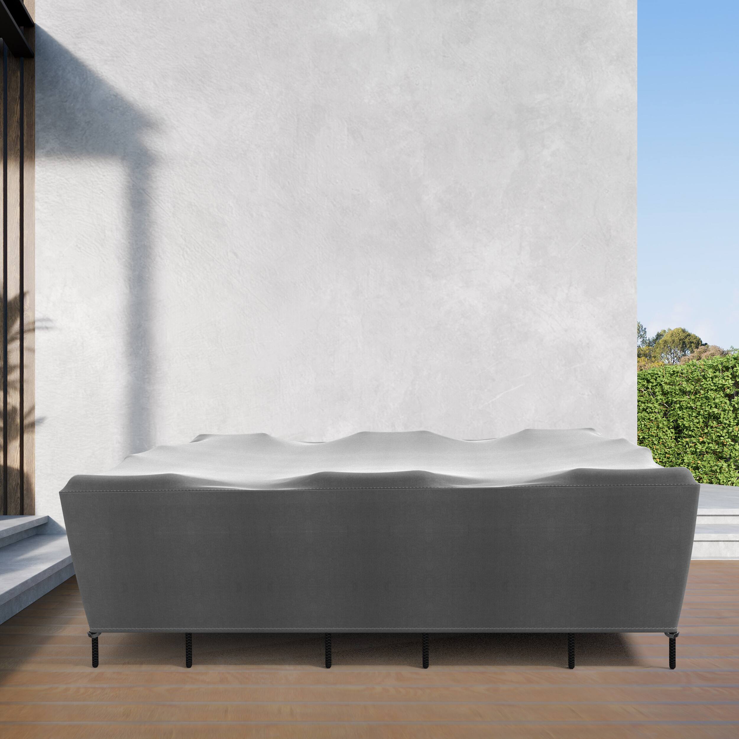 Alt View 4. KHOMO GEAR - Heavy-Duty Outdoor Dining Set Cover, Waterproof Patio Furniture Protector, Fade & Weather Resistant - Grey.