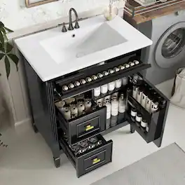 Loheer - 30 inch bathroom vanity with sink Solid Wood Frame - Black