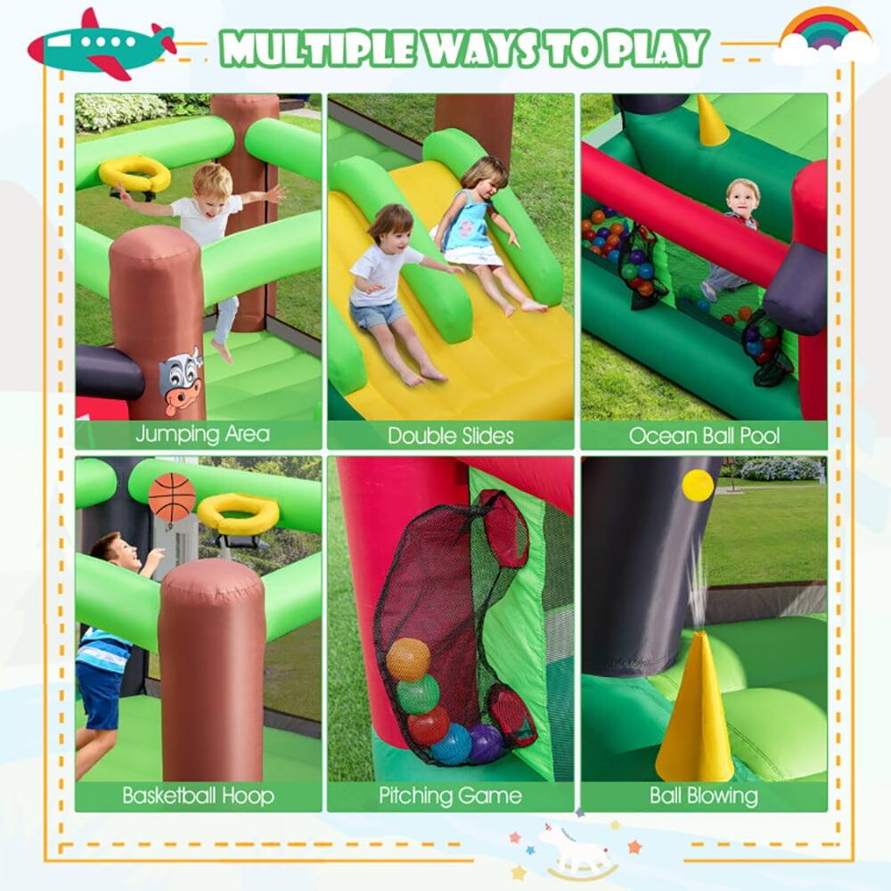 MULTIPLE WAYS TO PLAY

- Jumping Area
- Double Slides
- Ocean Ball Pool
- Basketball Hoop
- Pitching Game
- Ball Blowing