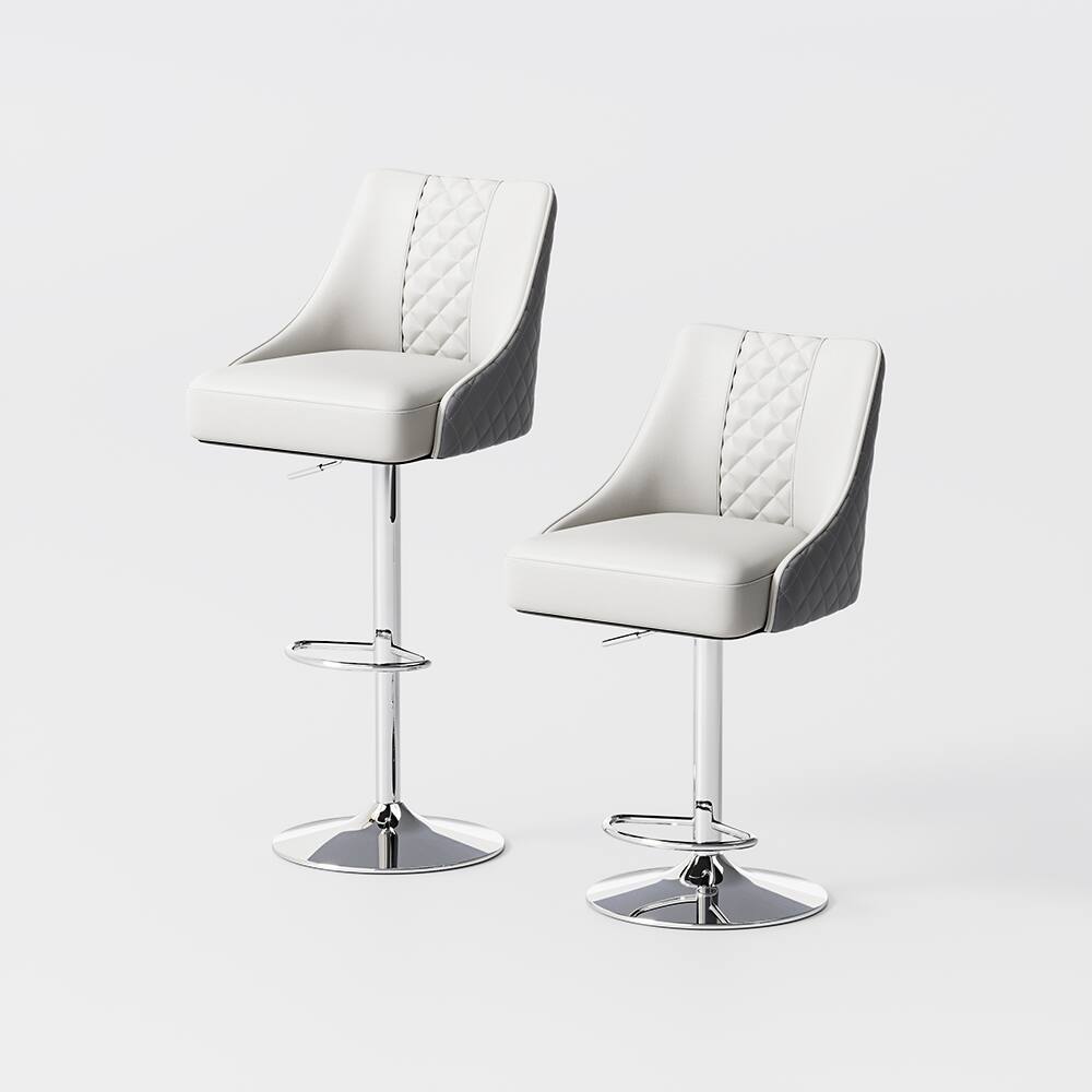 Alt View 7. POVISON - Modern Adjustable Height Bar Stools Set of 2, Leather Bar Stools with Backs, Upholstered Bar Stools, Gray & Gray - Gray & Light Gray PU Leather.