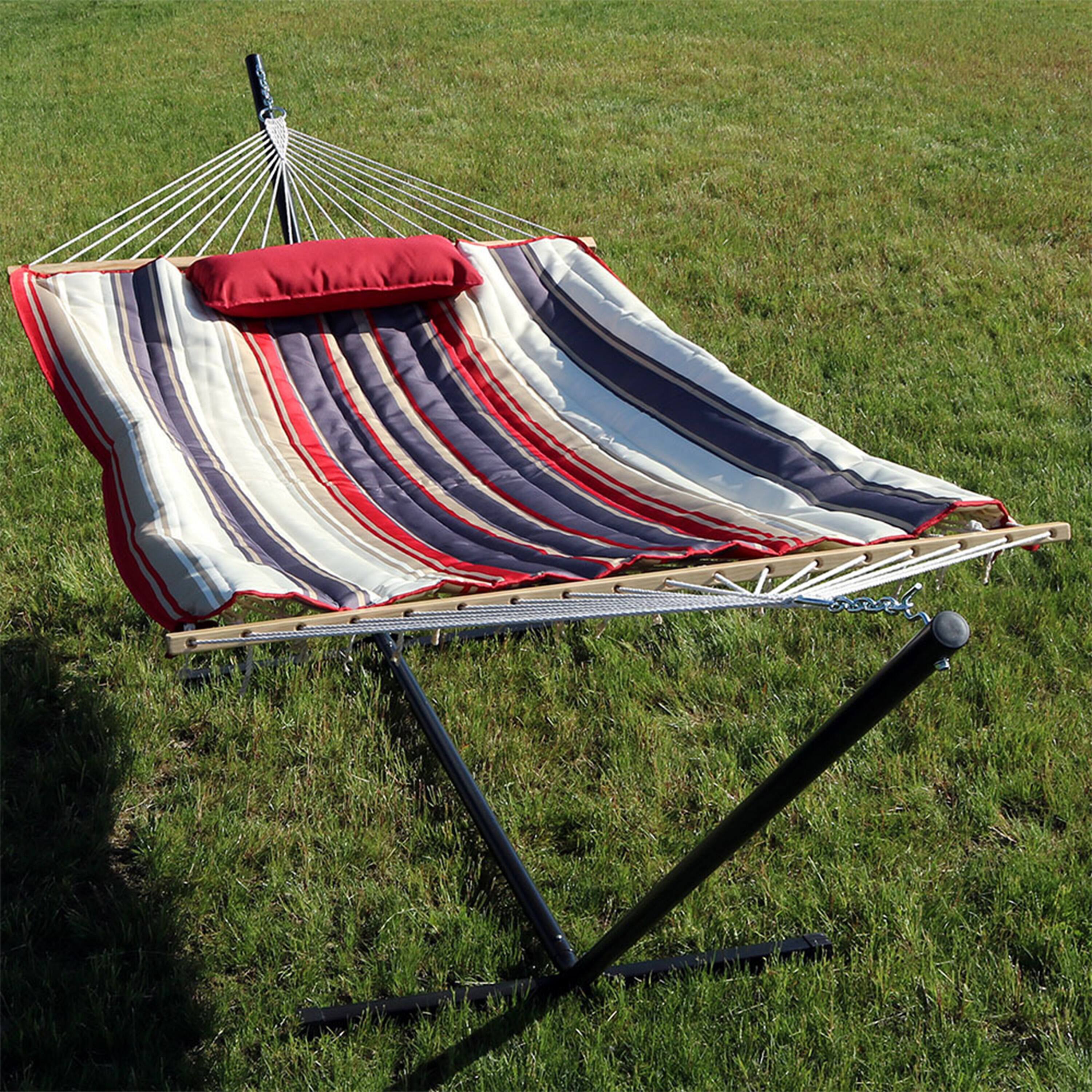 Alt View 5. Sunnydaze - Large Rope Hammock with Steel Stand and Pad/Pillow - Modern Lines.