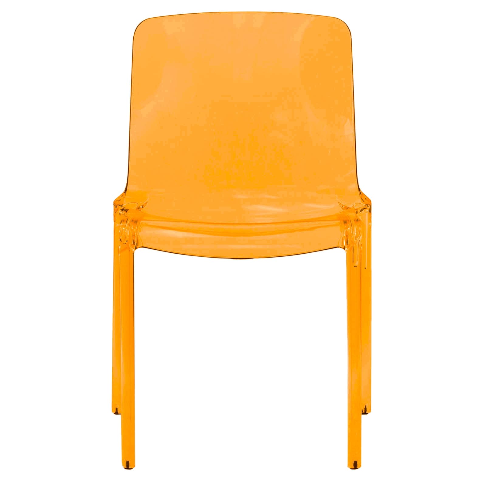 Left. LeisureMod - Murray Modern Stackable Acrylic Accent Dining Chair with Transparent Seat for Dining Room, Kitchen & Office - Transparent Orange.
