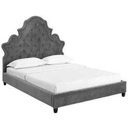 Modway - Valentina Tufted Nailhead Performance Velvet Queen Platform Bed - Gray
