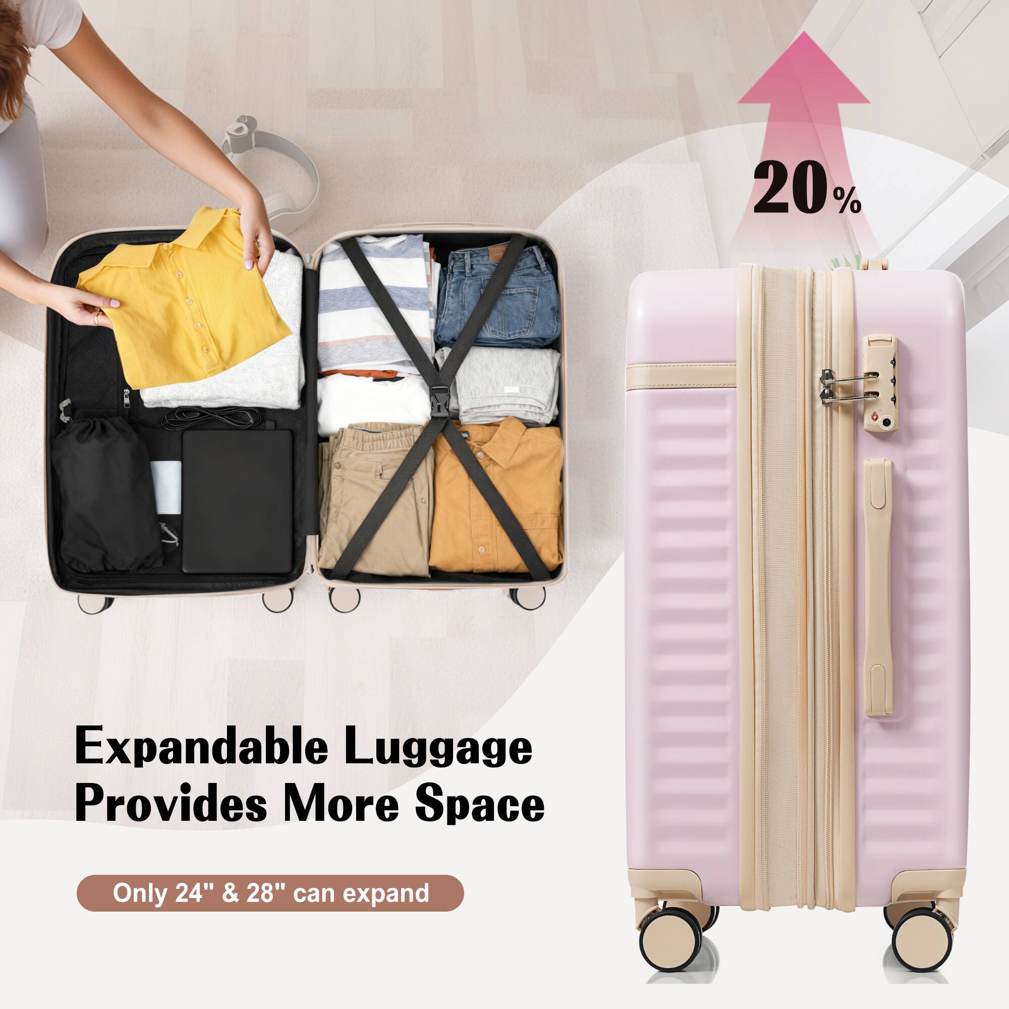 Expandable Luggage Provides More Space  
Only 24" & 28" can expand