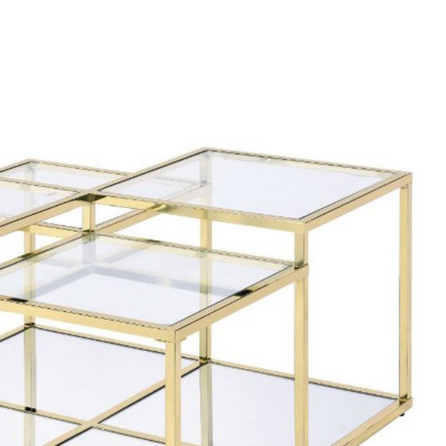 Alt View 2. Manhattan Lane - Coffee Table with Glass Top and Tubular Frame - Gold.