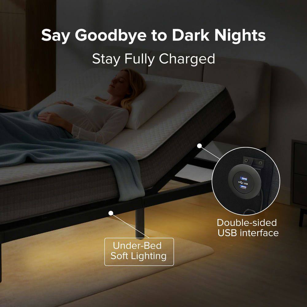 Say Goodbye to Dark Nights  
Stay Fully Charged  

Under-Bed Soft Lighting  
Double-sided USB interface