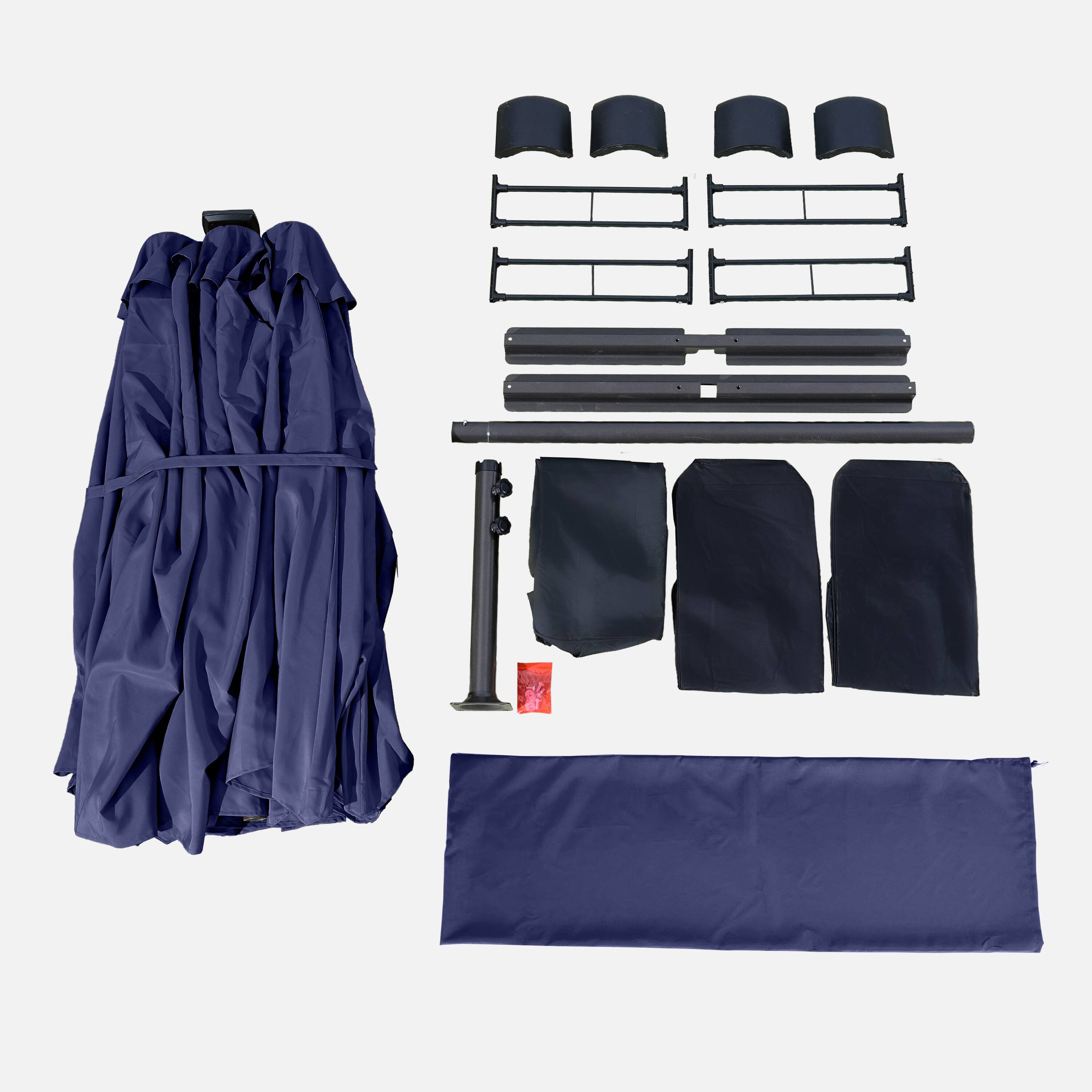 Alt View 8. Mondawe - 15ft Double-Sided Solar RGB LED Patio Umbrella with Base, Dual Charging - Navy.