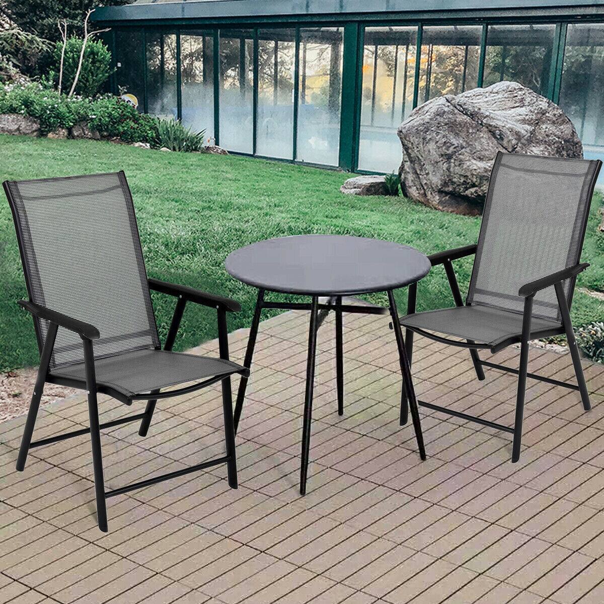 Alt View 2. Gymax - Gymax 2PCS Folding Chairs Steel Frame Patio Garden Outdoor w/ Armrest & Footrest - Grey.