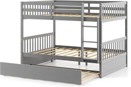 Pefilos - Full over Full Bunk Bed Platform, Solid Wood Frame with 28 Thickened Slats, 360LBS Capacity per Bed, Storage Trundle - Gray