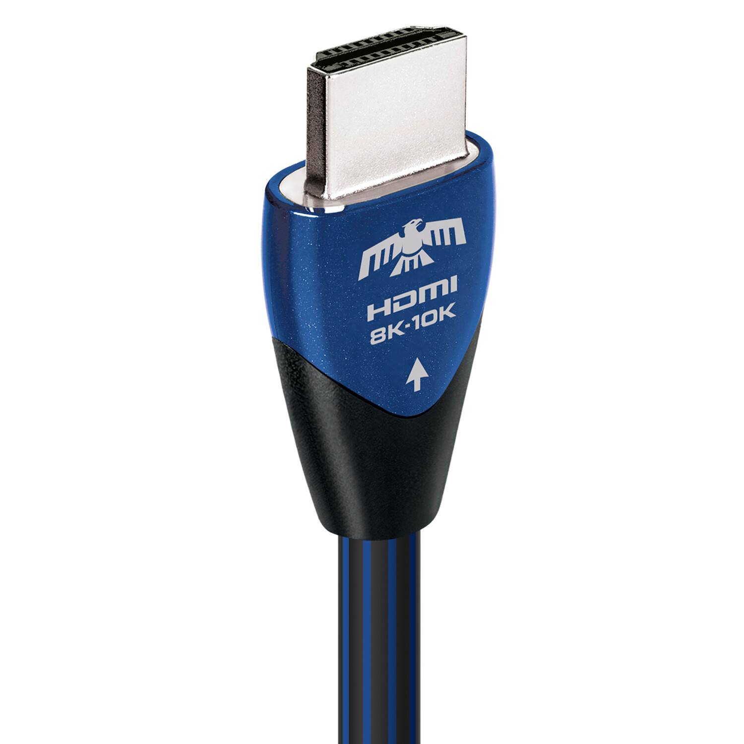 The text on the image reads "m m HDMI 8K-10K." This text is likely a description of the product, which is a blue HDMI cable. The text suggests that the cable is capable of supporting 8K and 10K resolutions, indicating that it is a high-quality and advanced cable for connecting devices with HDMI ports.