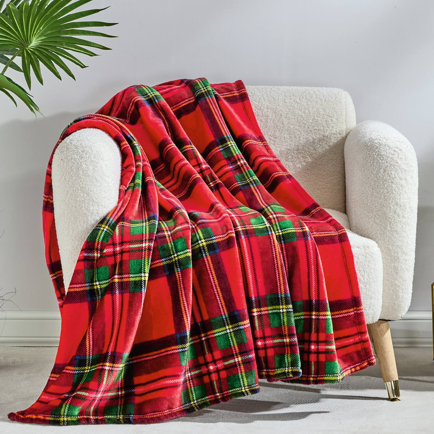 Angle. Plazatex - Plazatex 100% Polyester Red Plaid Classic Style Lightweight Throw Blanket 50" x 60" Red - Red.