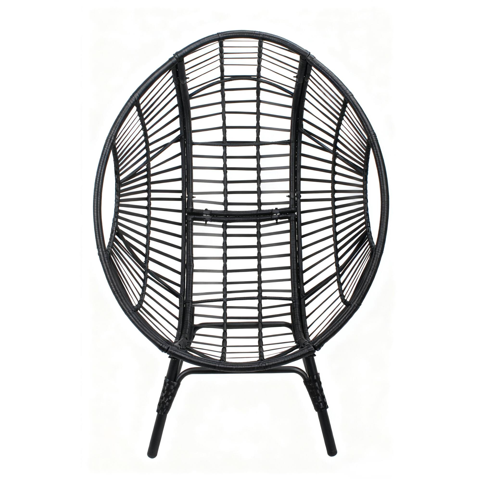Left. Mondawe - Patio PE Rattan Arc Back Egg Chair with 8-Inch Cushion - Black+Gray.