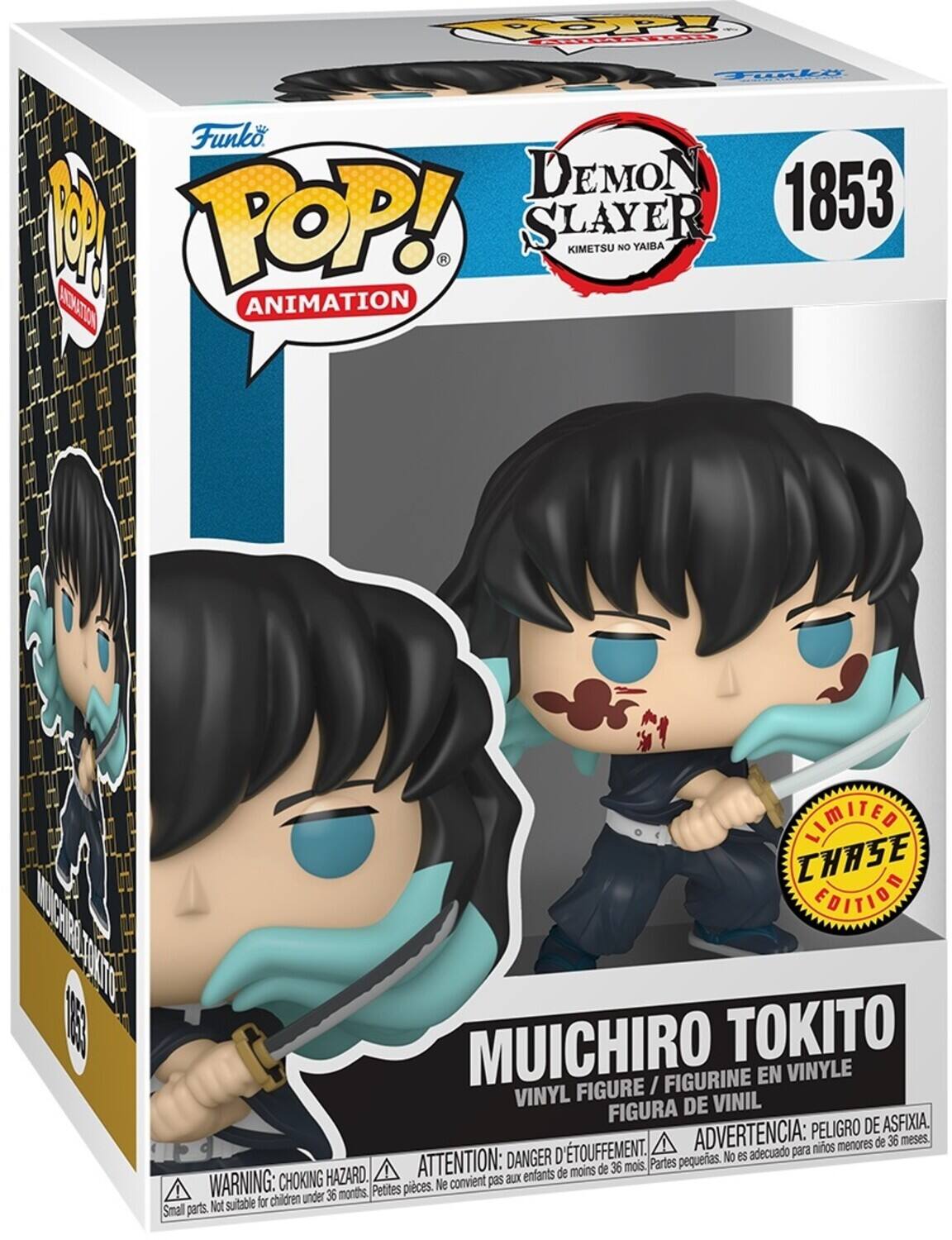 POP! Funko DEMON 1853 ! POP! SLAYER KIMETSU NO YAIBA ANIMATION LIMITED CHASE EDITION MUICHIRO TOKITO MUICHIRO TOKITO FIGURINE EN VINYLE FIGURE I VINYL DE VINIL FIGURA ASFIXIA. ADVERTENCIA: PELIGRO DE menores de 36 meses. 'TOUFFEMENT. adecuado para nios ATTENTION: DANGER D Partes pequerias. No es de moins de 36 mois. WARNING: CHOKING HAZARD. convient pas aux entants Pettes pieces. Ne children under 36 months Not suitable for Smal parts