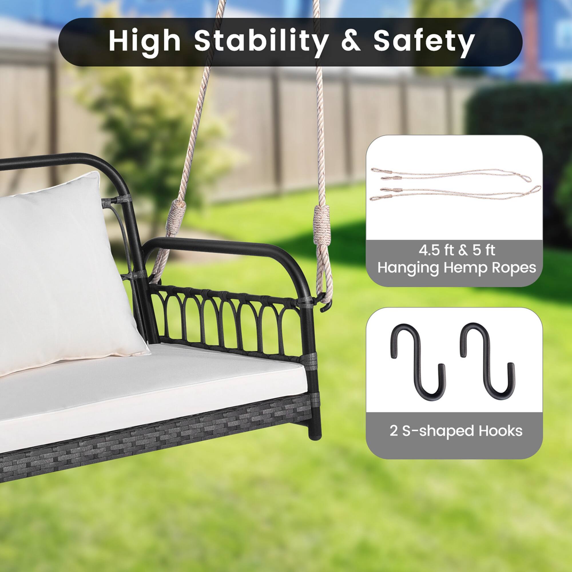 High Stability & Safety

4.5 ft & 5 ft Hanging Hemp Ropes

2 S-shaped Hooks