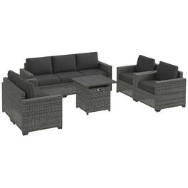 Outsunny - 5 Piece Patio Furniture Set with 30" Fire Pit Coffee Table, Wide Deep PE Rattan Wicker Outdoor Conversation Sofa Set - Dark Gray