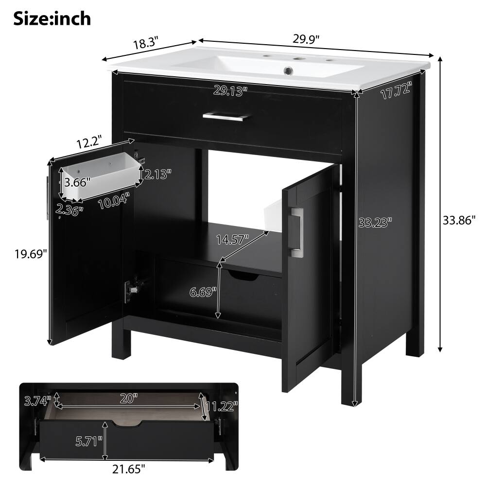 Size: inch  
18.3" 29.9" 29.13" 17.72" 12.2" 2.13" 3.66" 2.36" 10.04" 19.69" 14.57" 33.23" 33.86" 6.69" 3.74" 20" 1.22" 5.71" 21.65"
