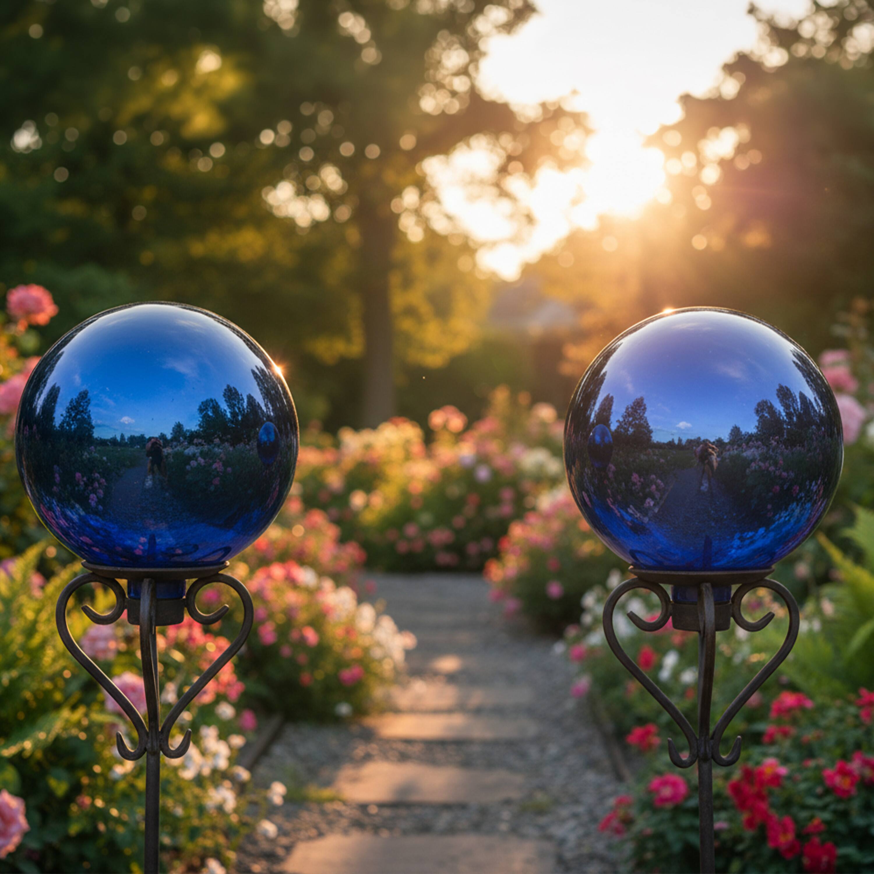 Alt View 6. Sunnydaze - Mirrored Surface Gazing Globe - 10 in - Set of 2 - Blue.