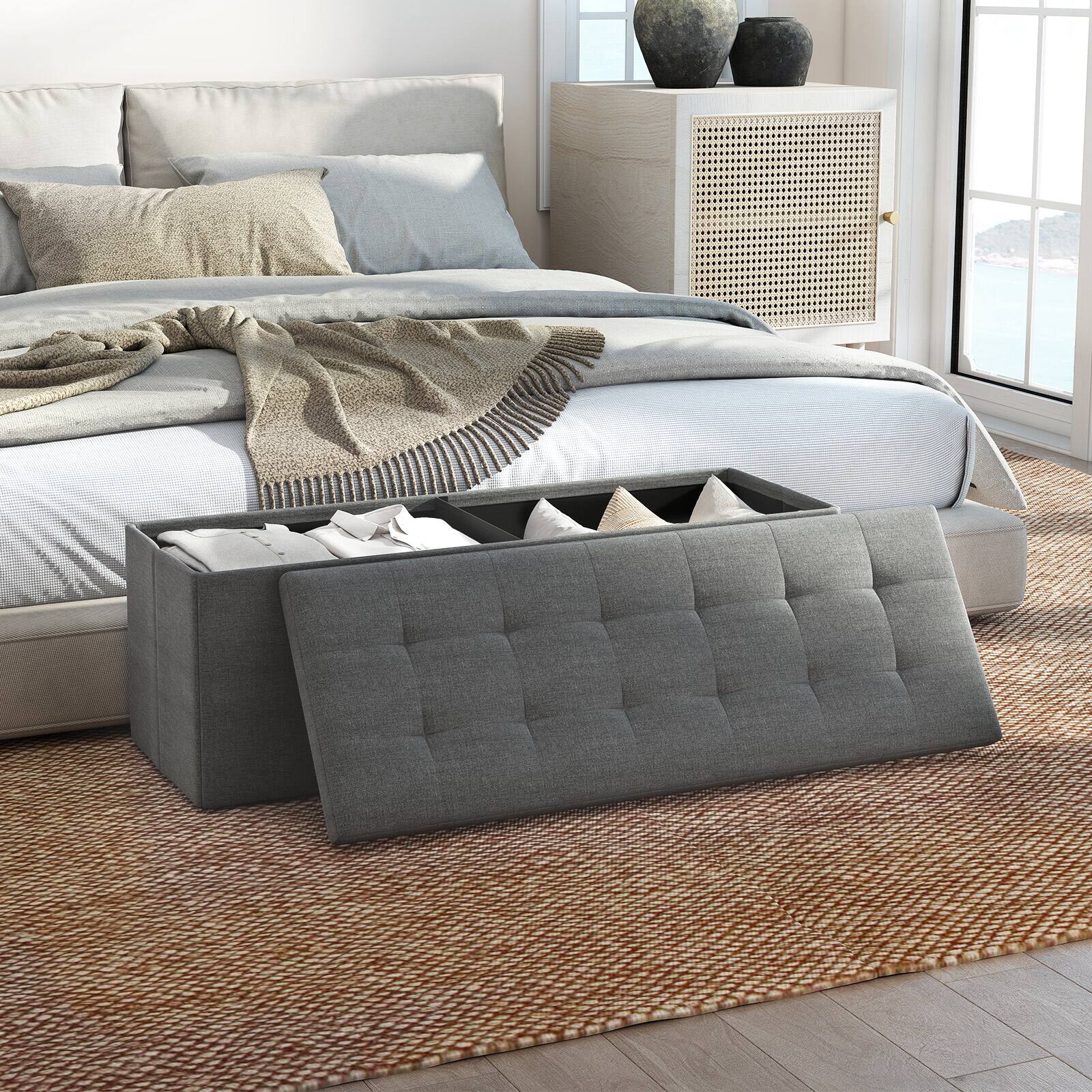 Alt View 4. Gymax - Gymax 43'' Folding Storage Ottoman Bench w/ Removable Divider & Side Pocket Bedroom Dark Grey - Grey.