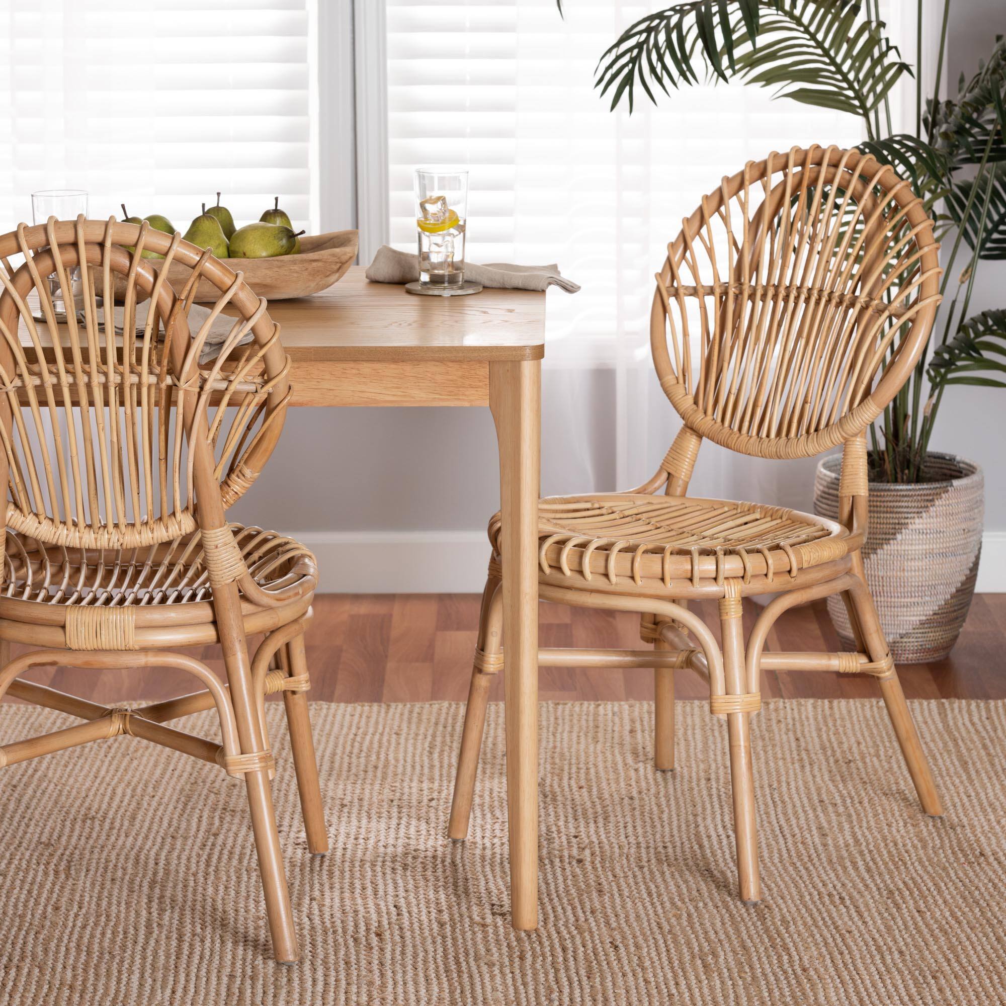 Alt View 4. bali & pari - Iris Modern Bohemian Rattan Dining Chair - Natural Brown.