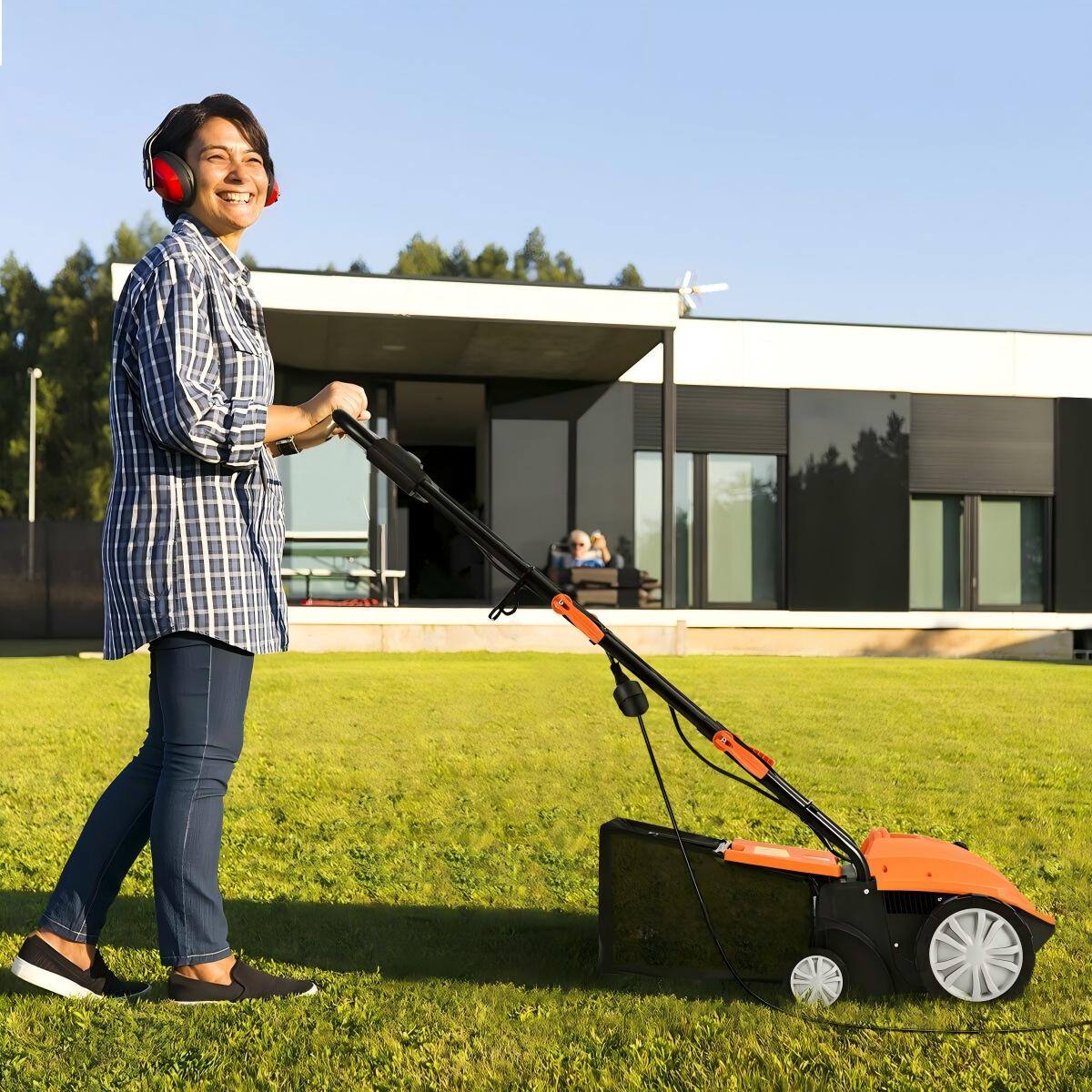 Alt View 1. HONGGE - Electric Lawn Scarifier with Adjustable Depth and 11 Gallon Collection Bag - Orange.