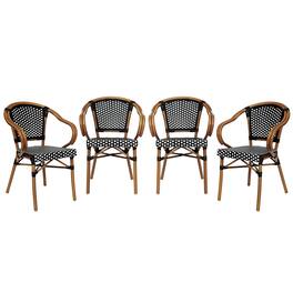 Emma + Oliver - 4 Pack Stacking Bistro Chair with Metal Frame & PE Seat - Black & White/Natural Frame