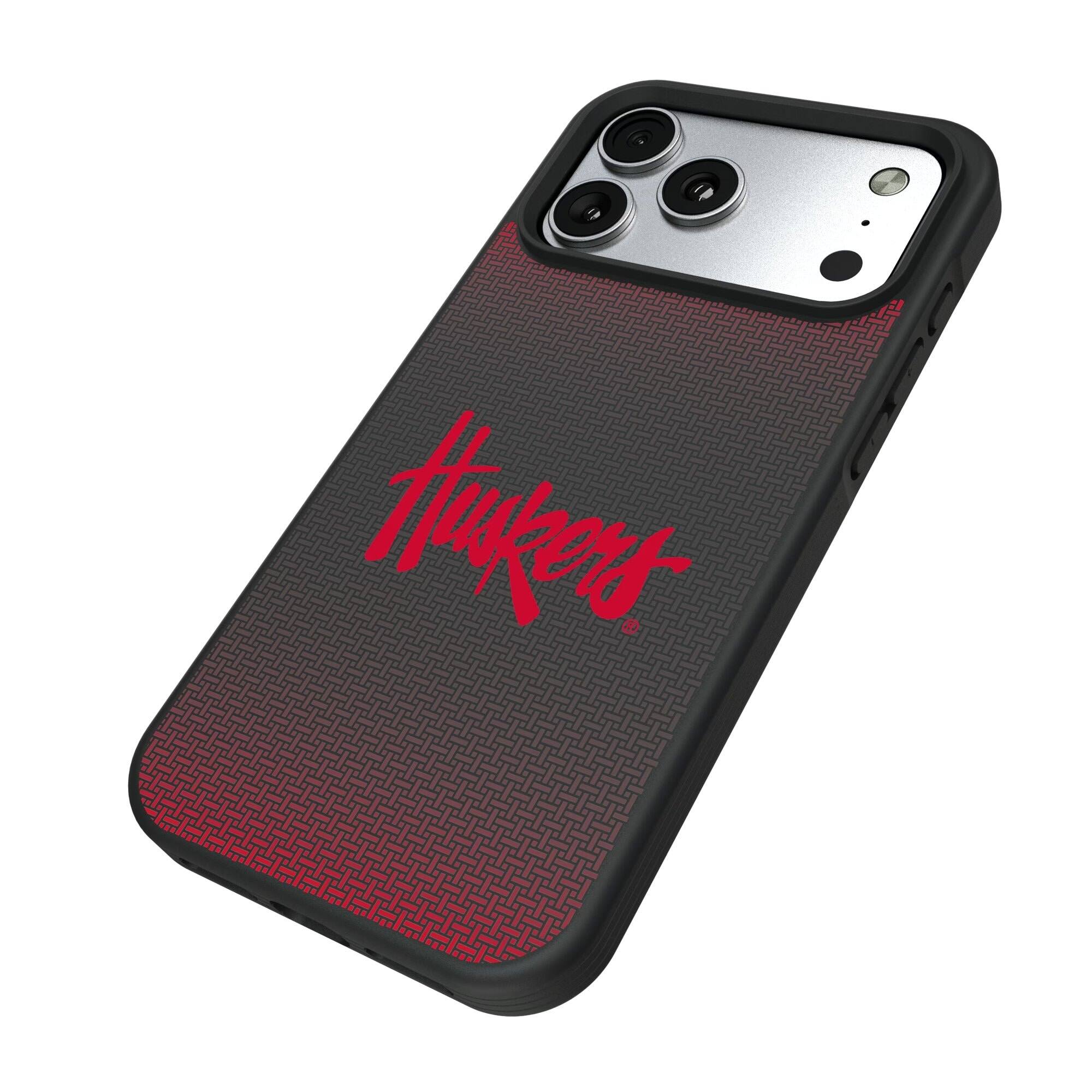 Alt View 1. Keyscaper - Nebraska Huskers Linen Logo iPhone Bump Case - 16 Pro - Black.