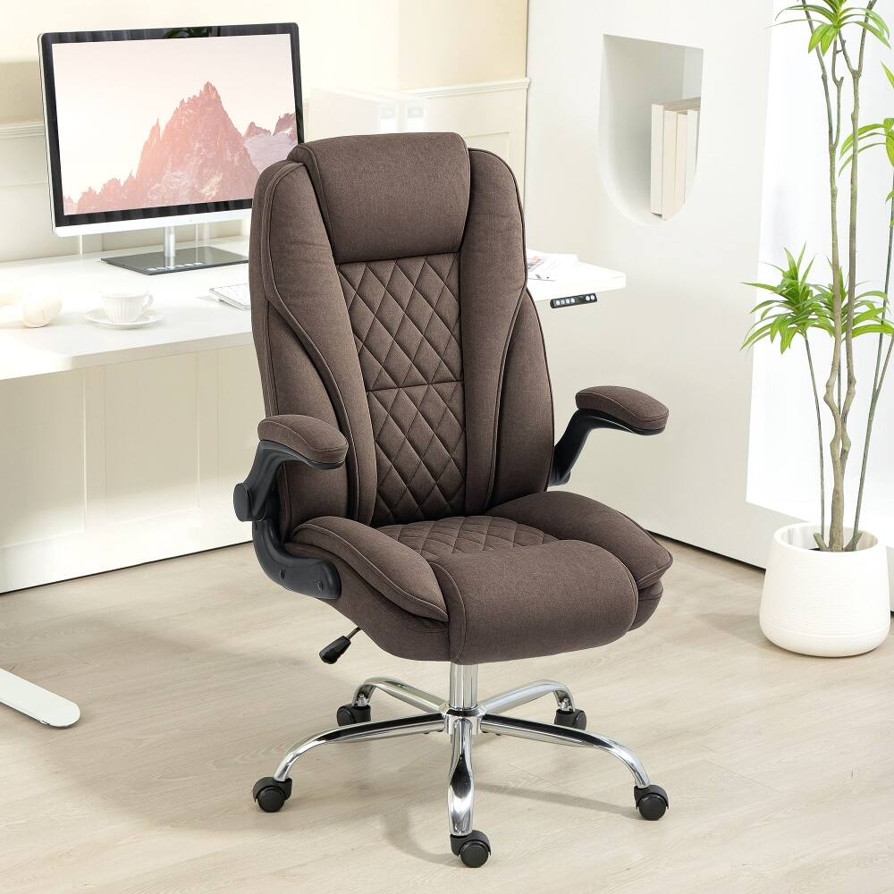 Alt View 6. Loheer - Loheer Executive Office Chair Dark Brown Velvet Computer Chair with Flip-Up Armrests High Back Home Office Desk Chair - Dark Brown.