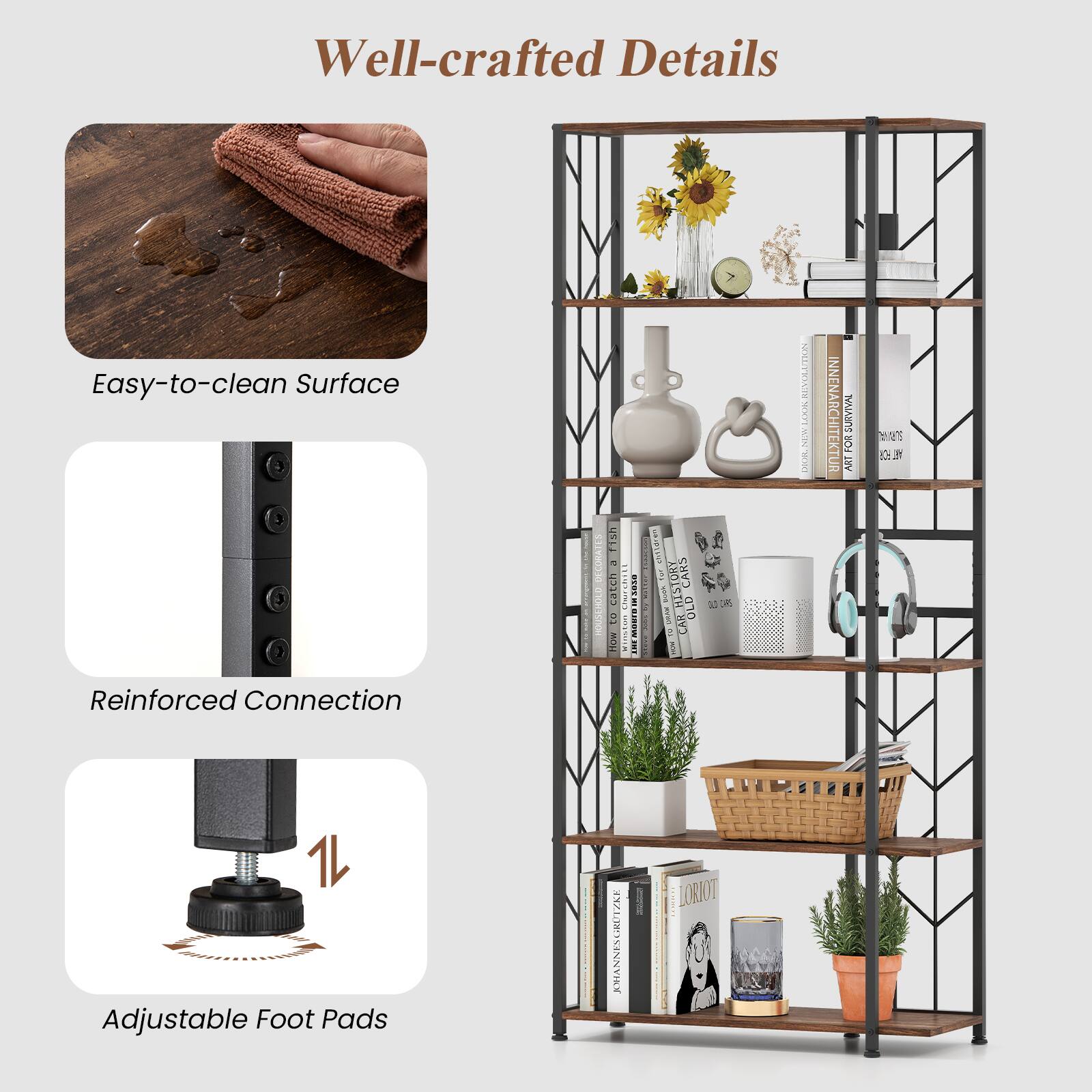 Well-crafted Details

- Easy-to-clean Surface
- Reinforced Connection
- Adjustable Foot Pads