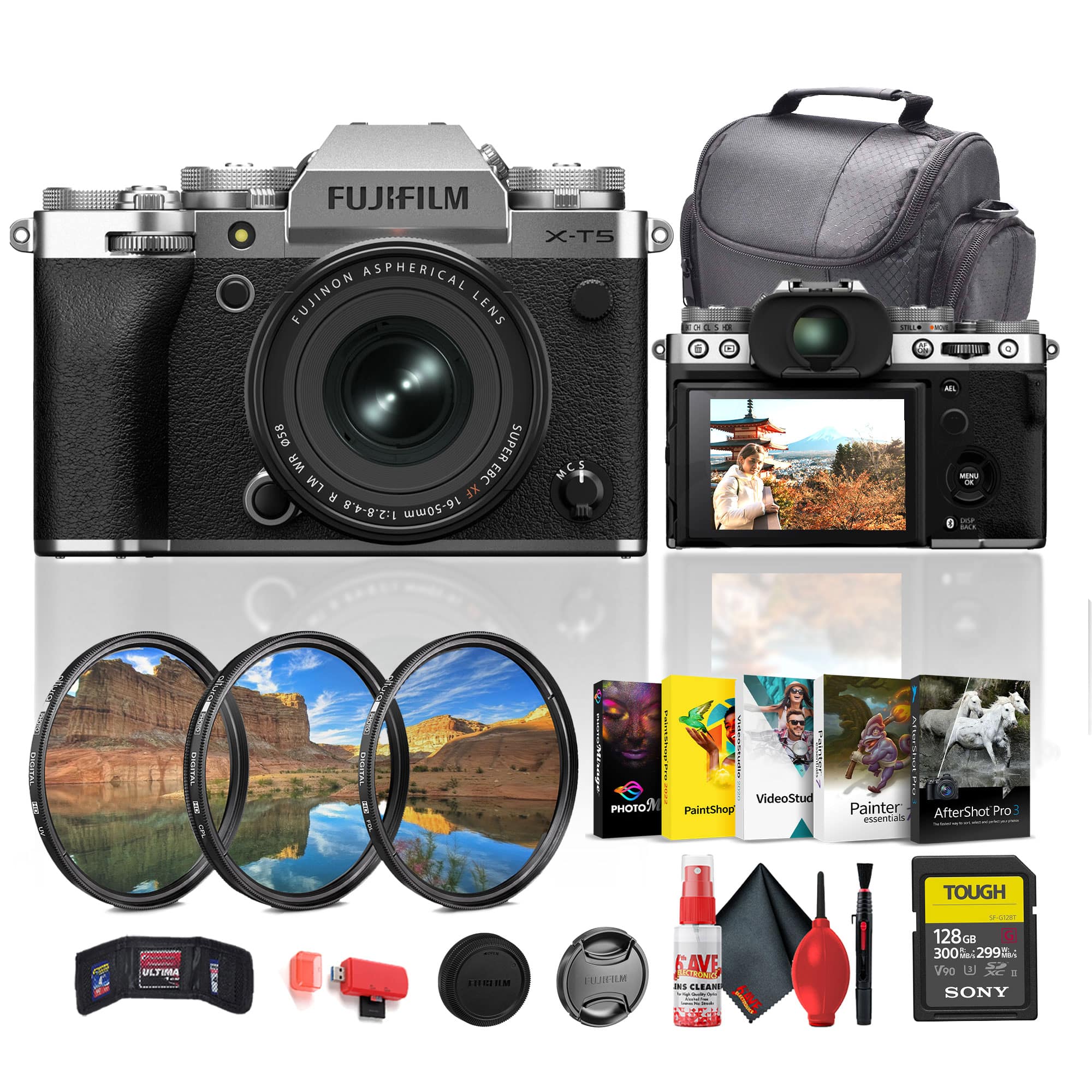Fujifilm - X-T5 Mirrorless Camera with XF 16-50mm f/2.8-4.8 Lens (Silver) Bundle