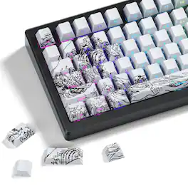 Live At Space - Xvx Shine Through Keycaps - Double Shot Pbt 60 65 75 100 Percent Side Print Key Caps Custom 131 Keys Set Dye Sub Wave - White