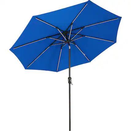 Front. Sunnydaze - 9 ft Solar Sunbrella Patio Umbrella with Tilt - Pacific Blue.