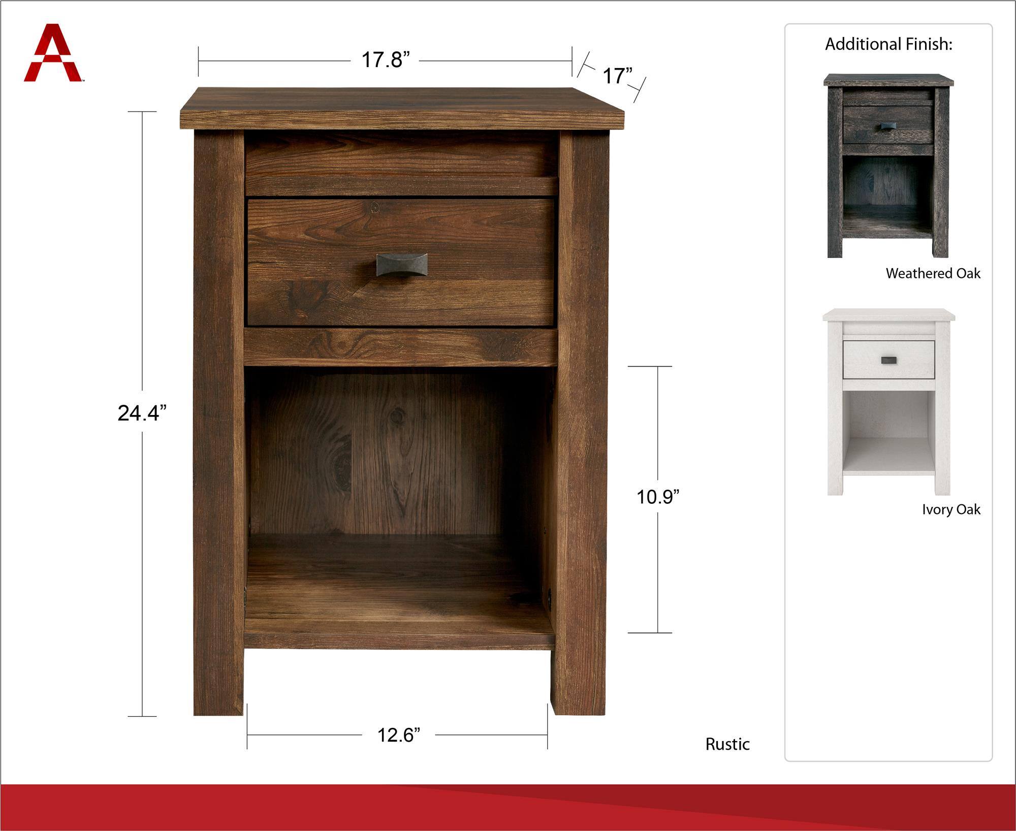 A 17.8" 17" 24.4" 10.9" 12.6" Additional Finish: Weathered Oak Ivory Oak Rustic