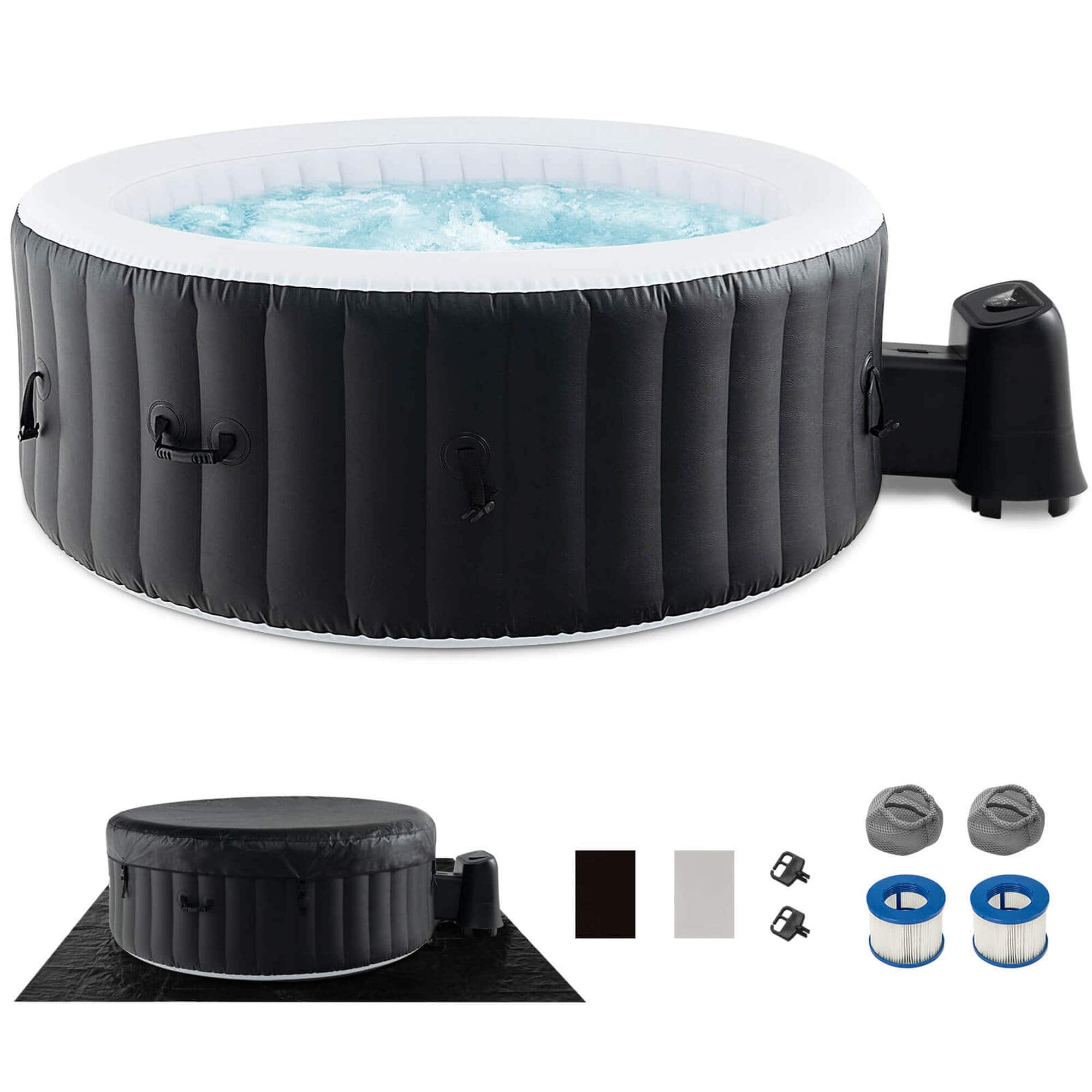 Front. Costway - Costway 80" Round SPA Pool Inflatable Hot Tub with 130 Air Jets Electric Heater Pump - Black + White.
