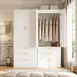 Aheaplus - 2-Pack 71" Tall Armoire Wardrobes: 3 Drawers, Doors, Hanging Rod, 20" Deep Storage, Soft-Close Hinges ,Ships 2 Packages - White