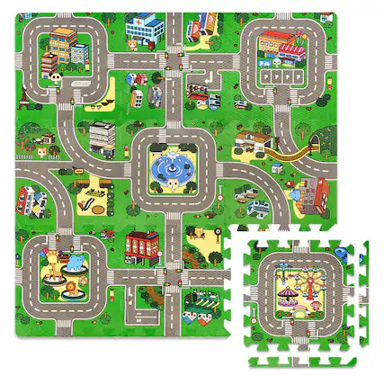 Front. Sorbus - Sorbus Traffic Play mat Puzzle Foam Interlocking Tiles – Kids Road Traffic Play Rug - Children Educational Playmat Rug - Green.