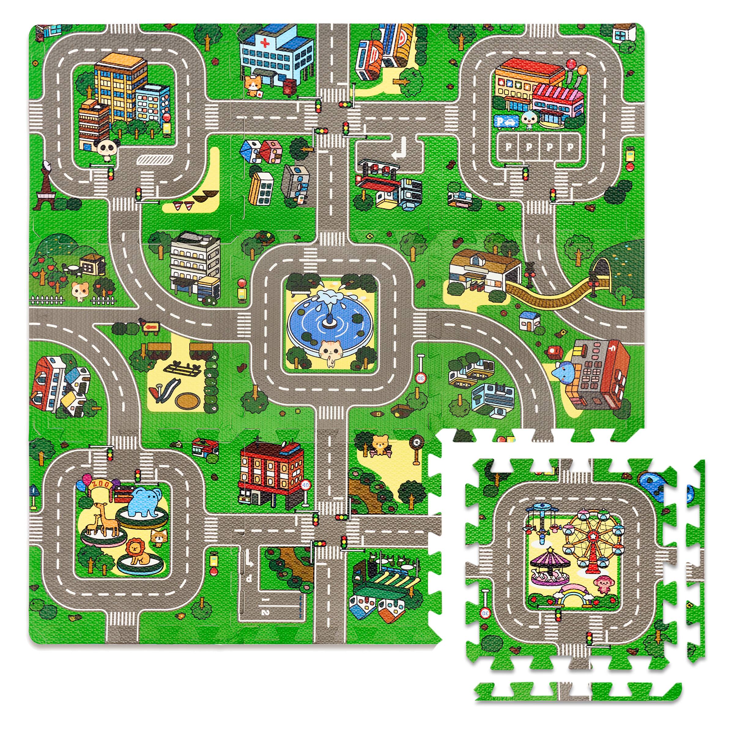 Sorbus - interlocking Traffic Puzzle Play Mat for Children - Green