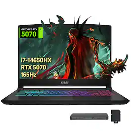 MSI - Katana 15.6" QHD Gaming Laptop,Intel i7-14650HX,GeForce RTX 5070,64GB RAM,4TB SSD+1TB Dock Set,Win 11 - Black
