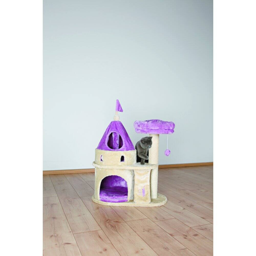 Angle. TRIXIE - My Kitty Castle Plush Cat Tree, Sisal Scratching Posts, Rustling Fabric - Beige.