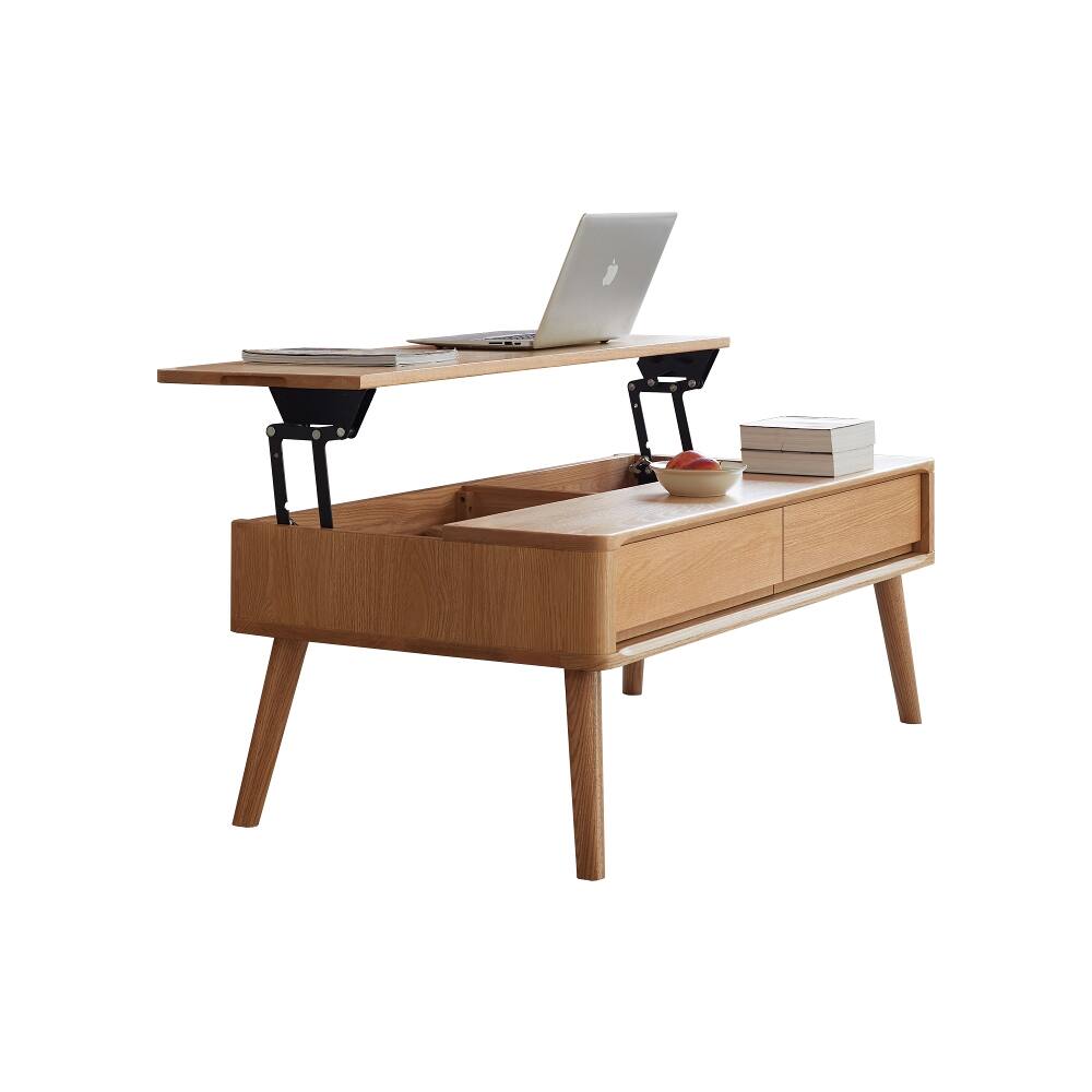 Front. Loheer - Loheer Solid Oak Lift Top Coffee Table Elevating Center Table with Hidden Storage Natural Wood Work From Home Desk - Natural.
