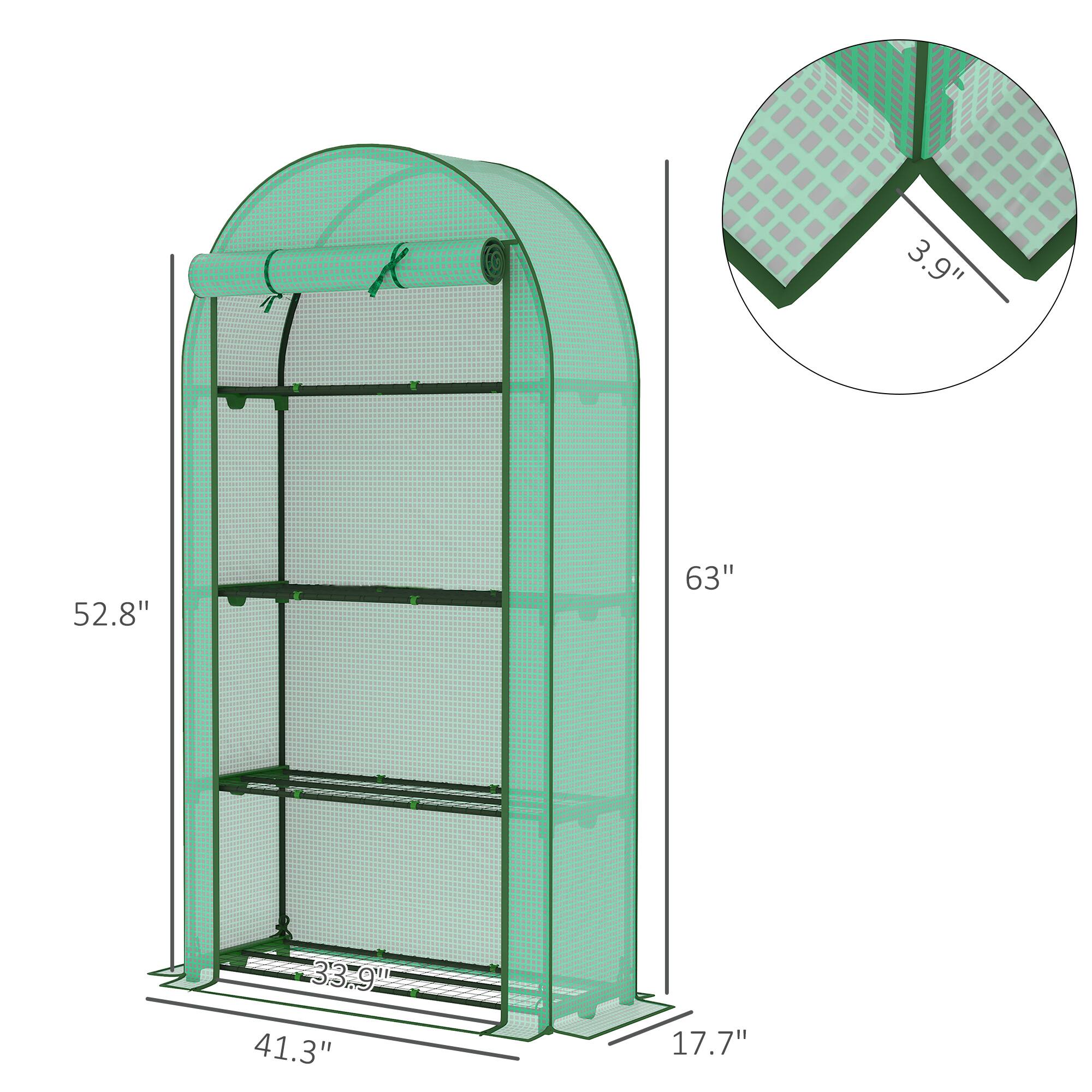 Alt View 2. Outsunny - 4 Tier Mini Greenhouse, 41.3" x 17.7" x 63" Portable Greenhouse with Roll-Up Door and PE Cover.